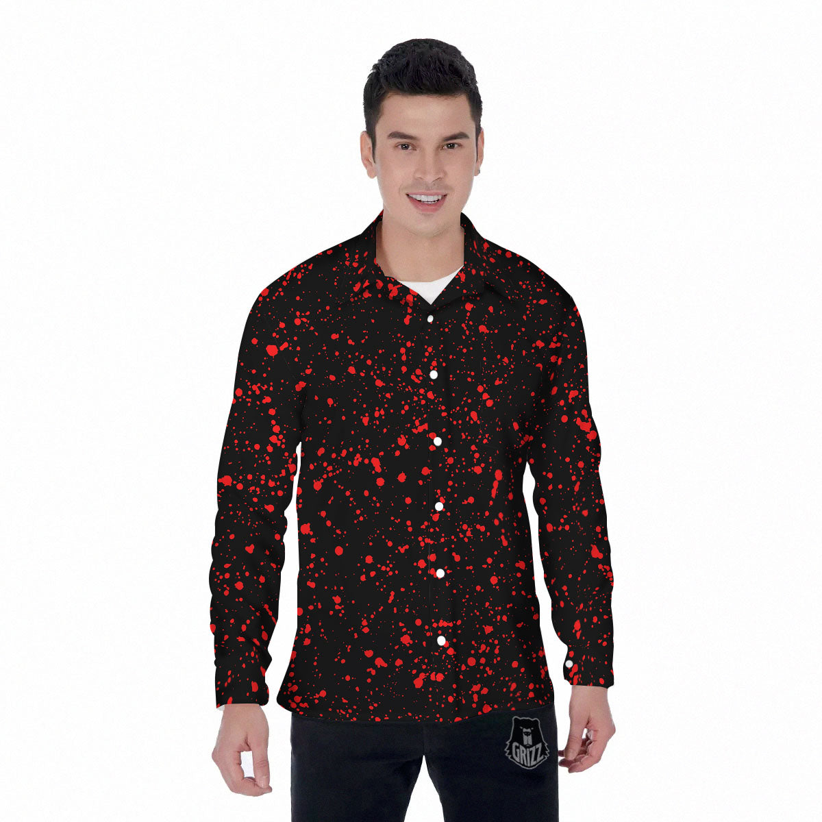 Blood Red Print Pattern Men's Long Sleeve Shirts-grizzshop