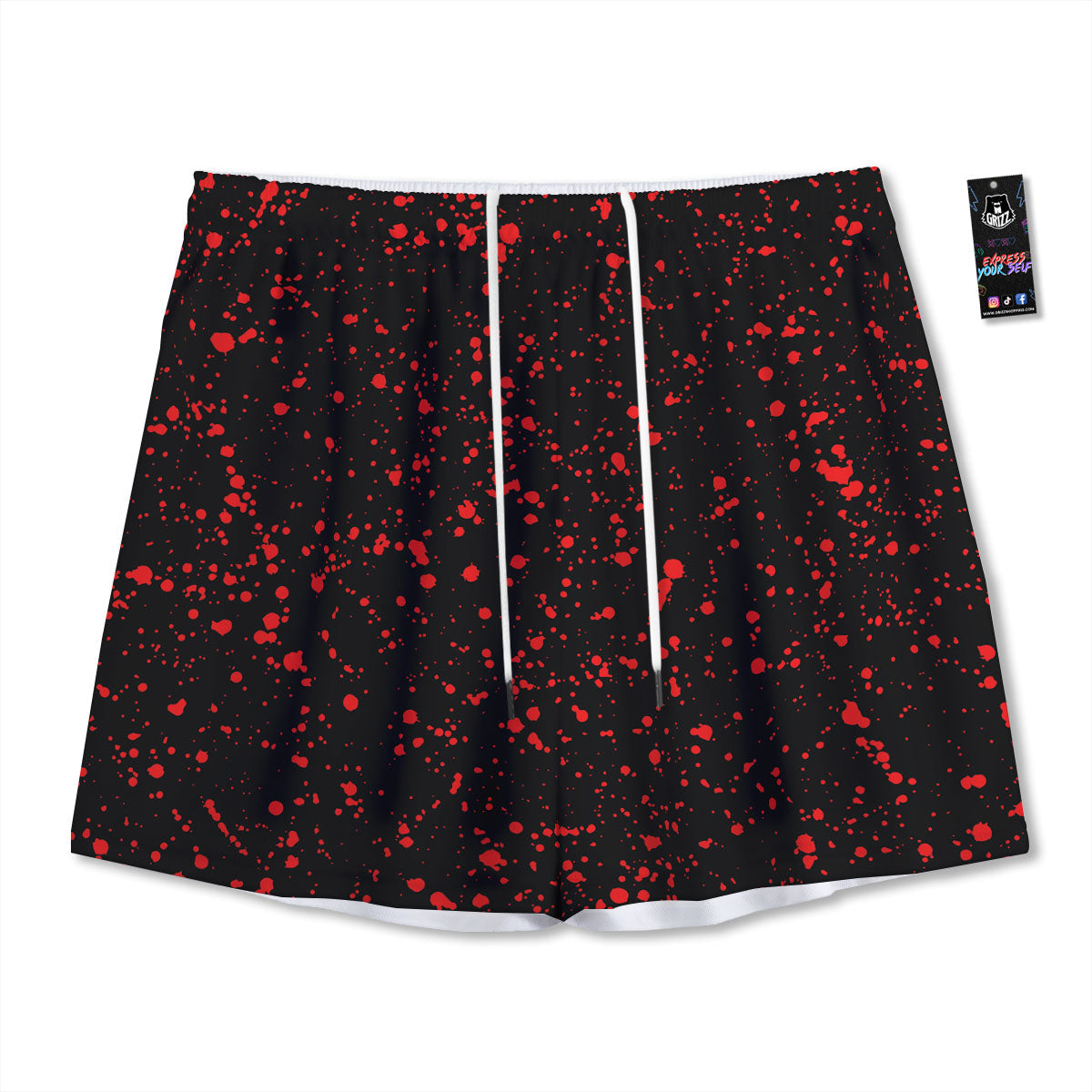 Blood Red Print Pattern Mesh Shorts