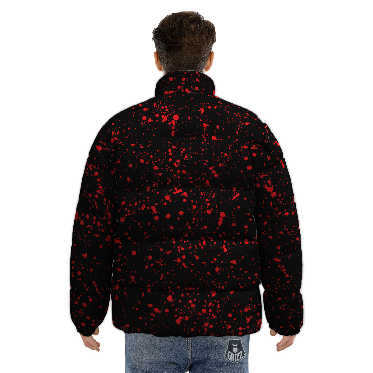 Blood Red Print Pattern Puffer Jacket-grizzshop