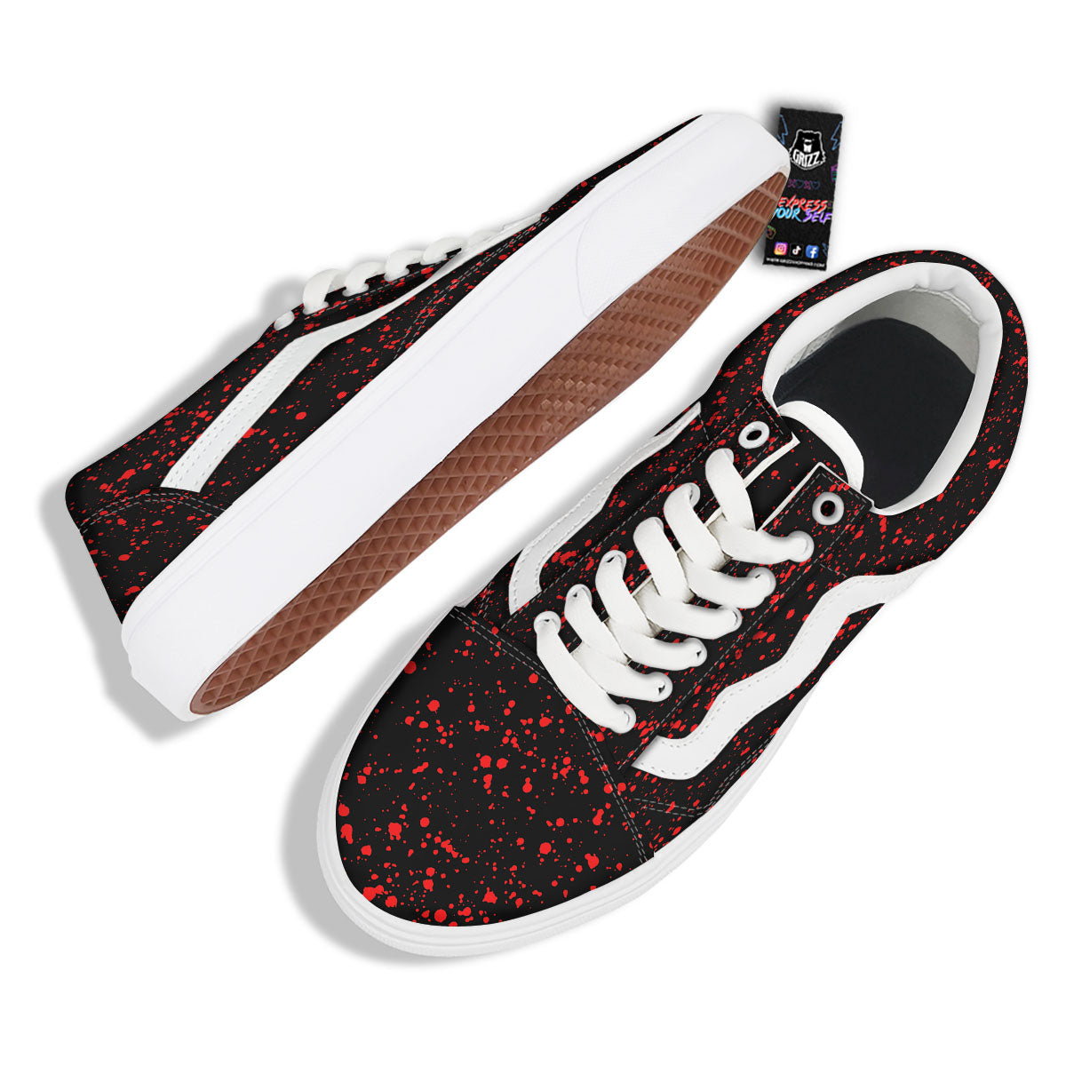 Blood Red Print Pattern Skate Shoes-grizzshop