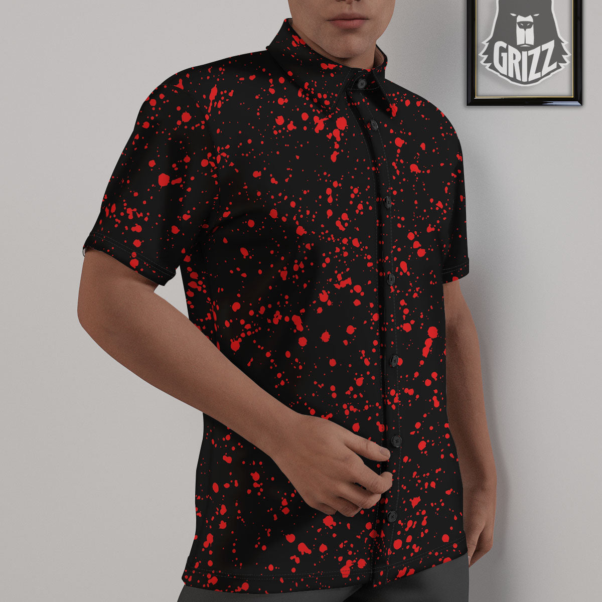 Blood Red Print Pattern Untucked Shirts-grizzshop