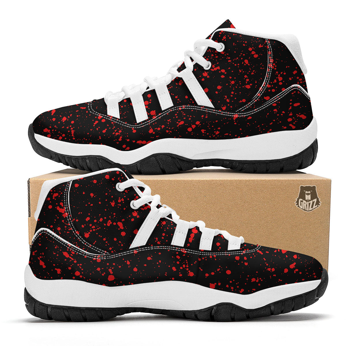 Blood Red Print Pattern White Bball Shoes-grizzshop