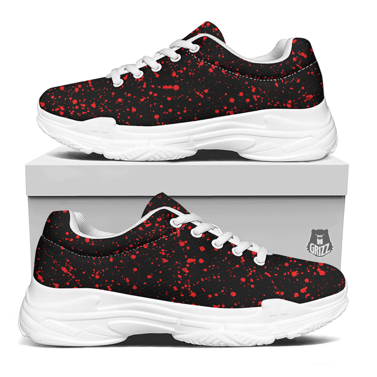 Blood Red Print Pattern White Chunky Shoes-grizzshop