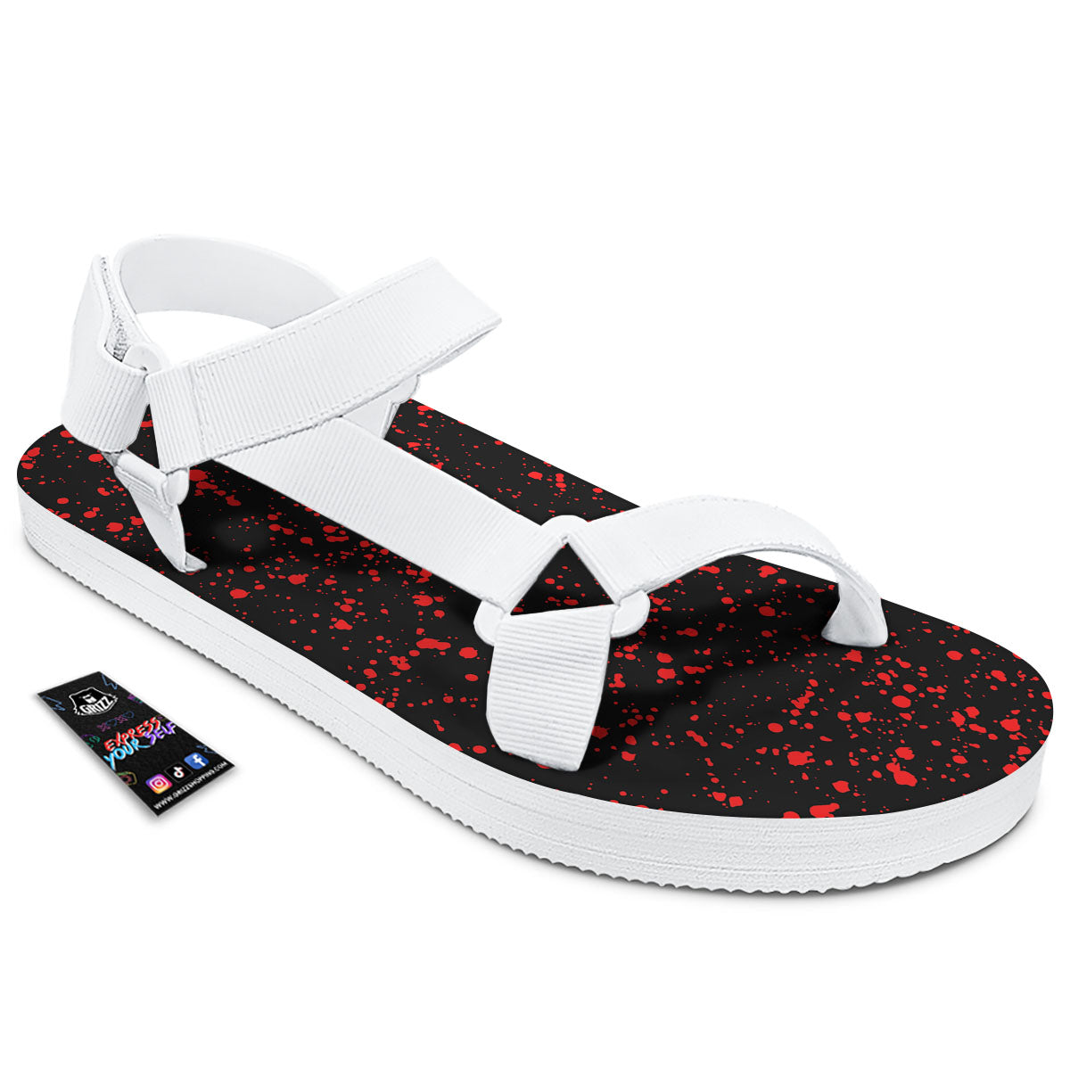 Blood Red Print Pattern White Open Toe Sandals-grizzshop