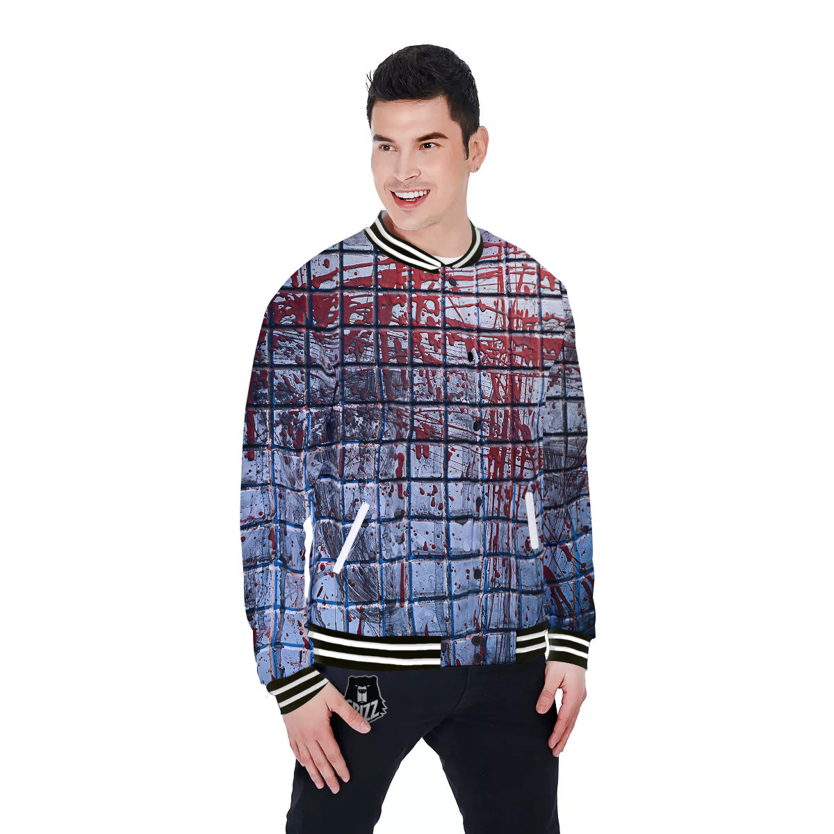 Blood Room Bloody Print Baseball Jacket-grizzshop
