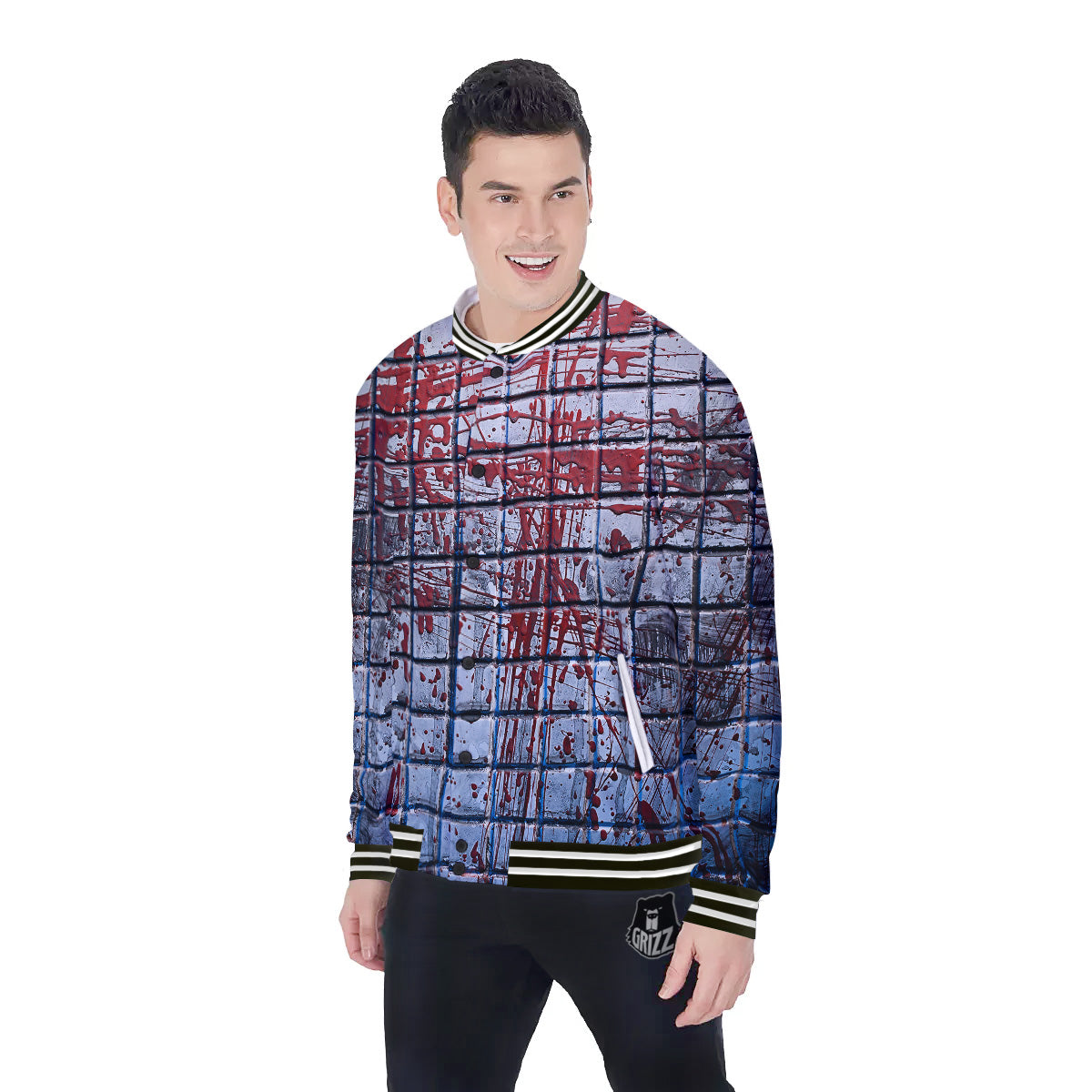 Blood Room Bloody Print Baseball Jacket-grizzshop