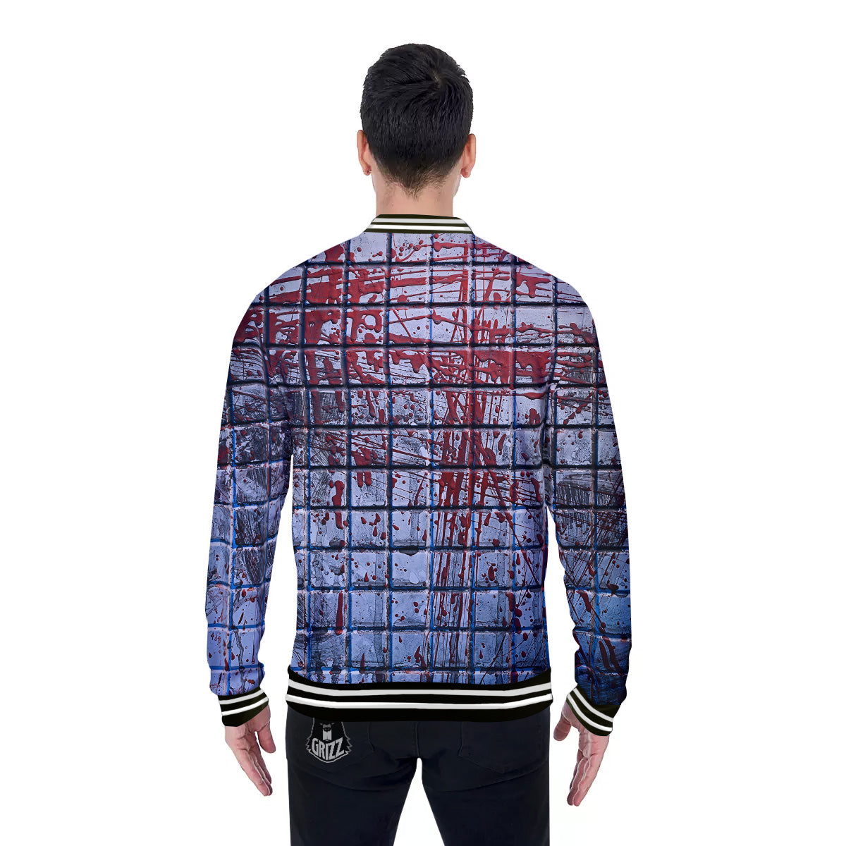 Blood Room Bloody Print Baseball Jacket-grizzshop