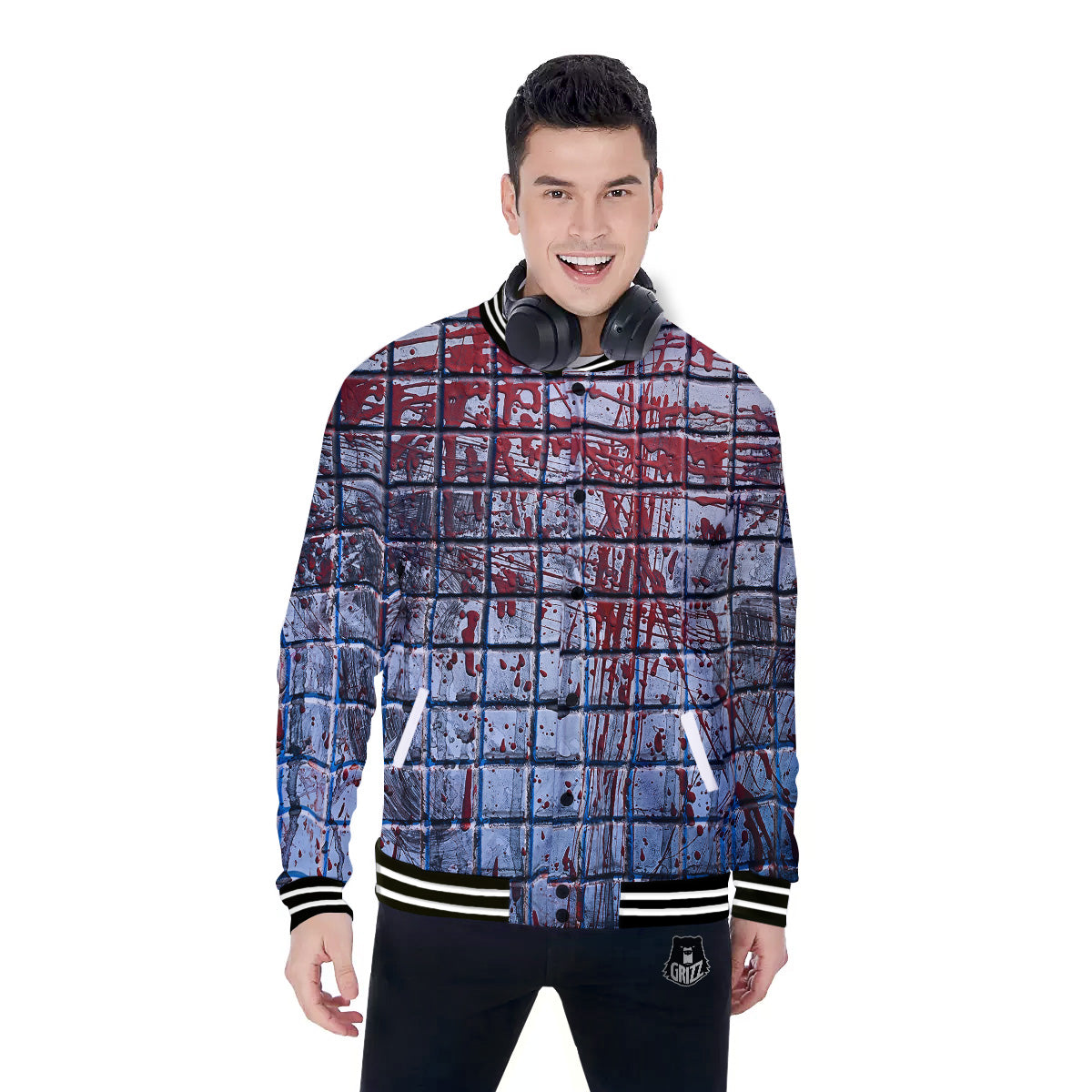 Blood Room Bloody Print Baseball Jacket-grizzshop
