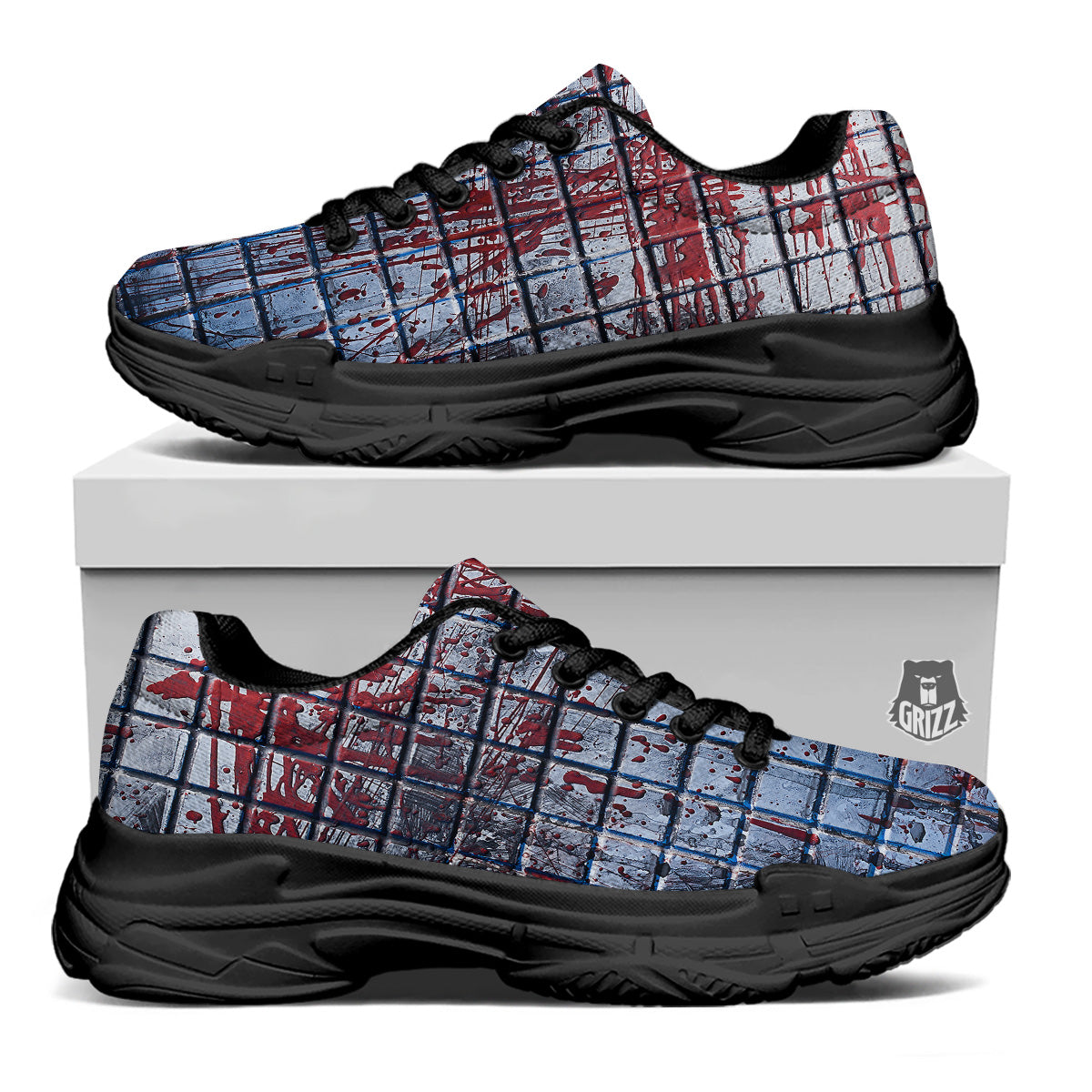 Blood Room Bloody Print Black Chunky Shoes-grizzshop