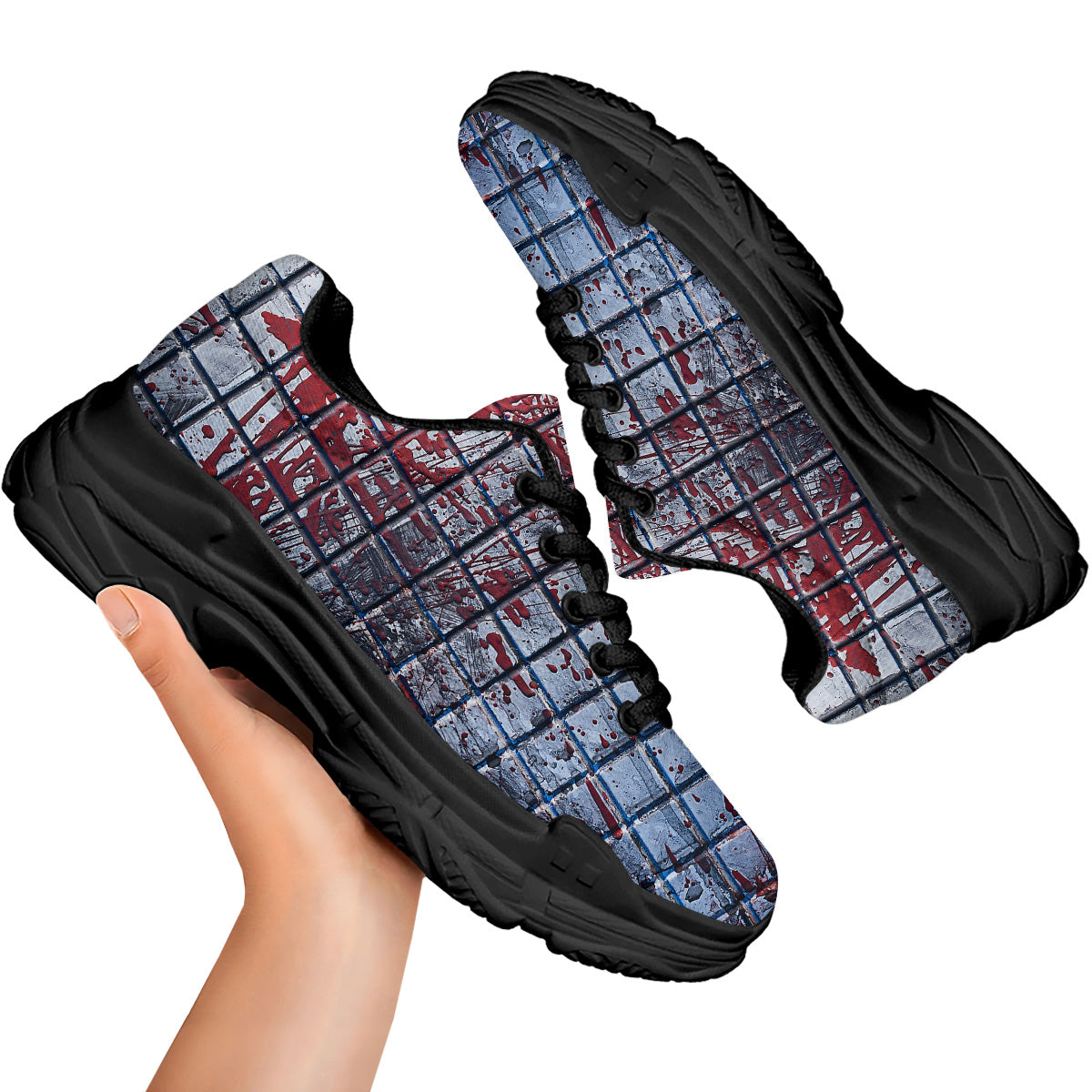 Blood Room Bloody Print Black Chunky Shoes-grizzshop