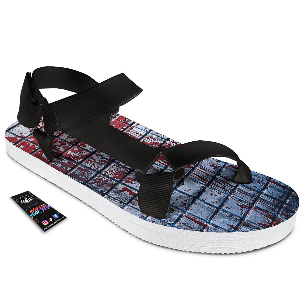 Blood Room Bloody Print Black Open Toe Sandals-grizzshop