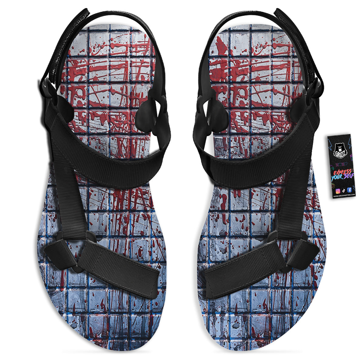 Blood Room Bloody Print Black Open Toe Sandals-grizzshop