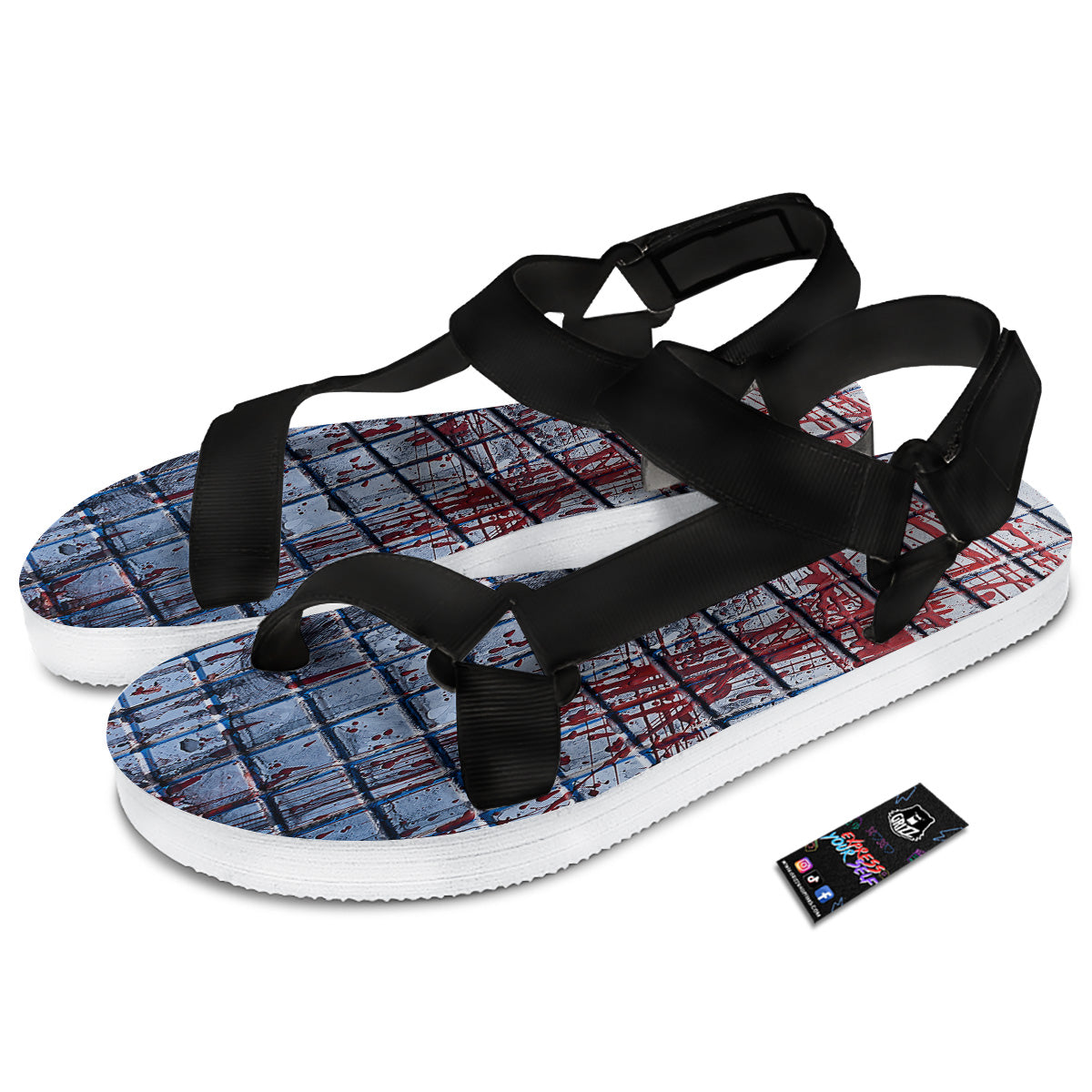 Blood Room Bloody Print Black Open Toe Sandals-grizzshop