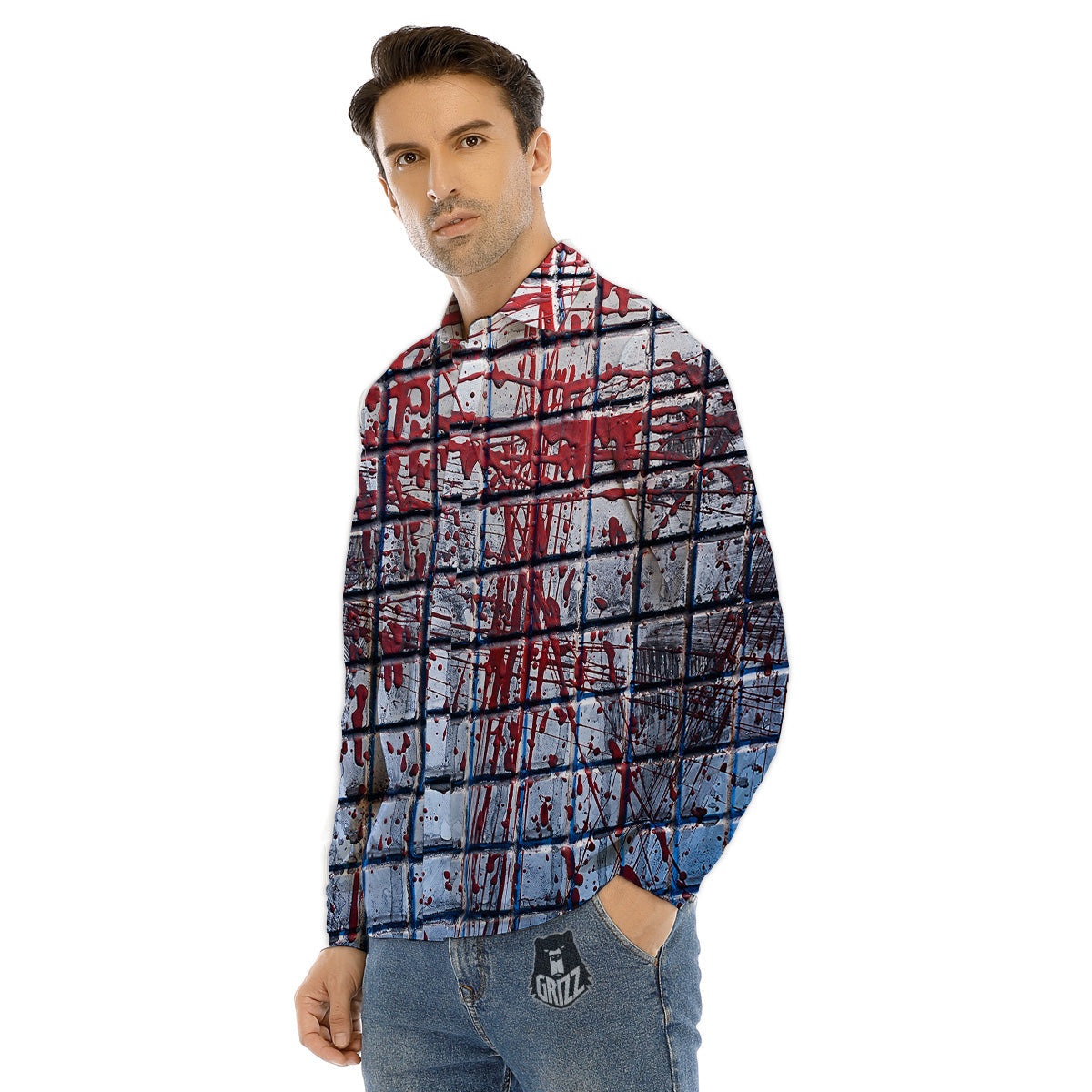 Blood Room Bloody Print Men's Dress Shirts-grizzshop