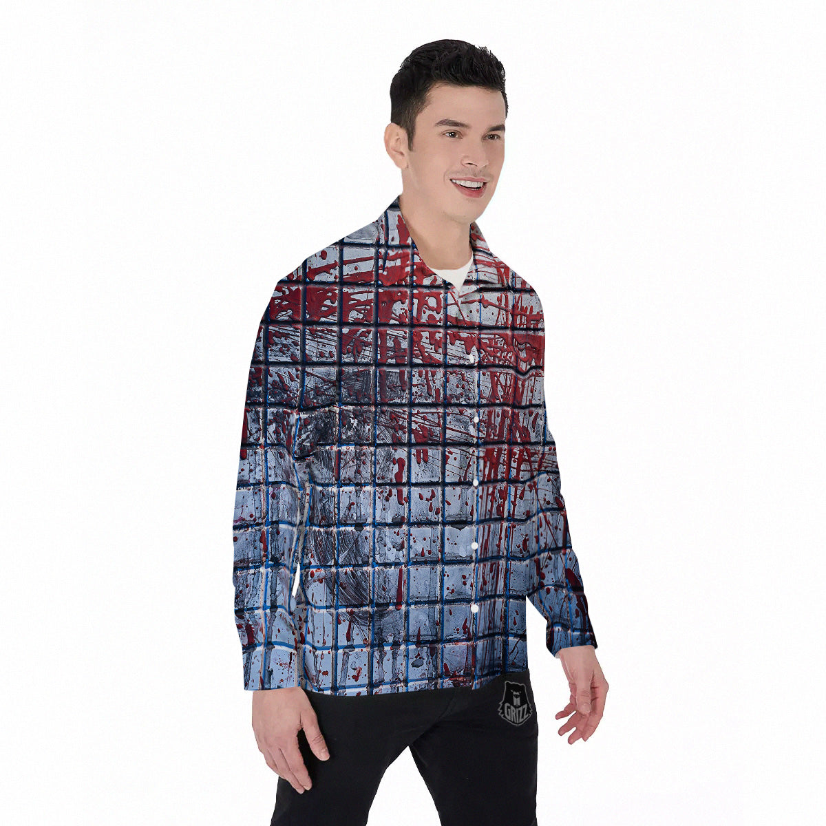 Blood Room Bloody Print Men's Long Sleeve Shirts-grizzshop