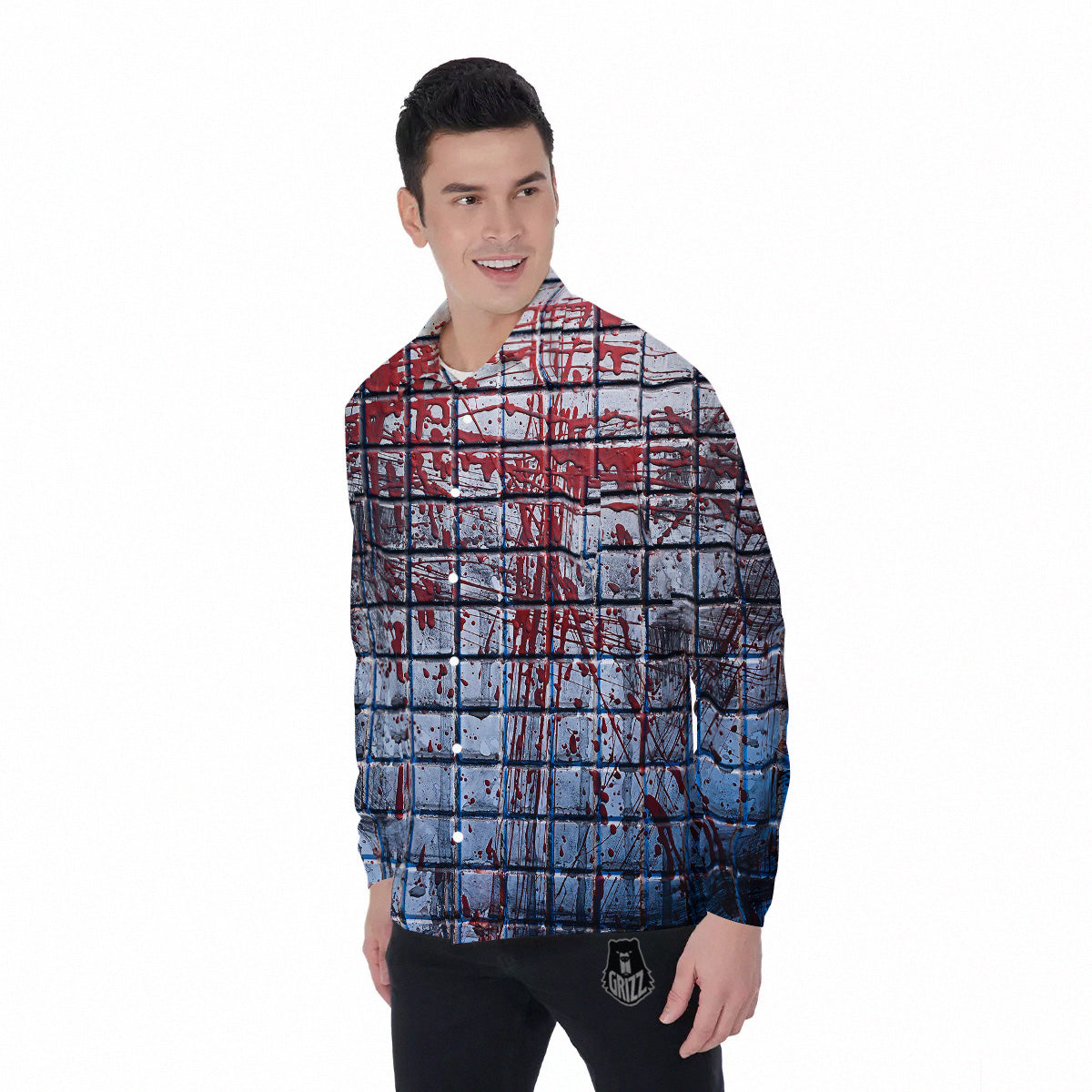 Blood Room Bloody Print Men's Long Sleeve Shirts-grizzshop