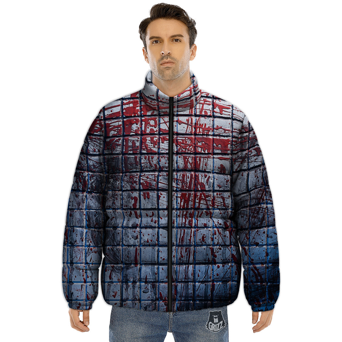 Blood Room Bloody Print Puffer Jacket-grizzshop