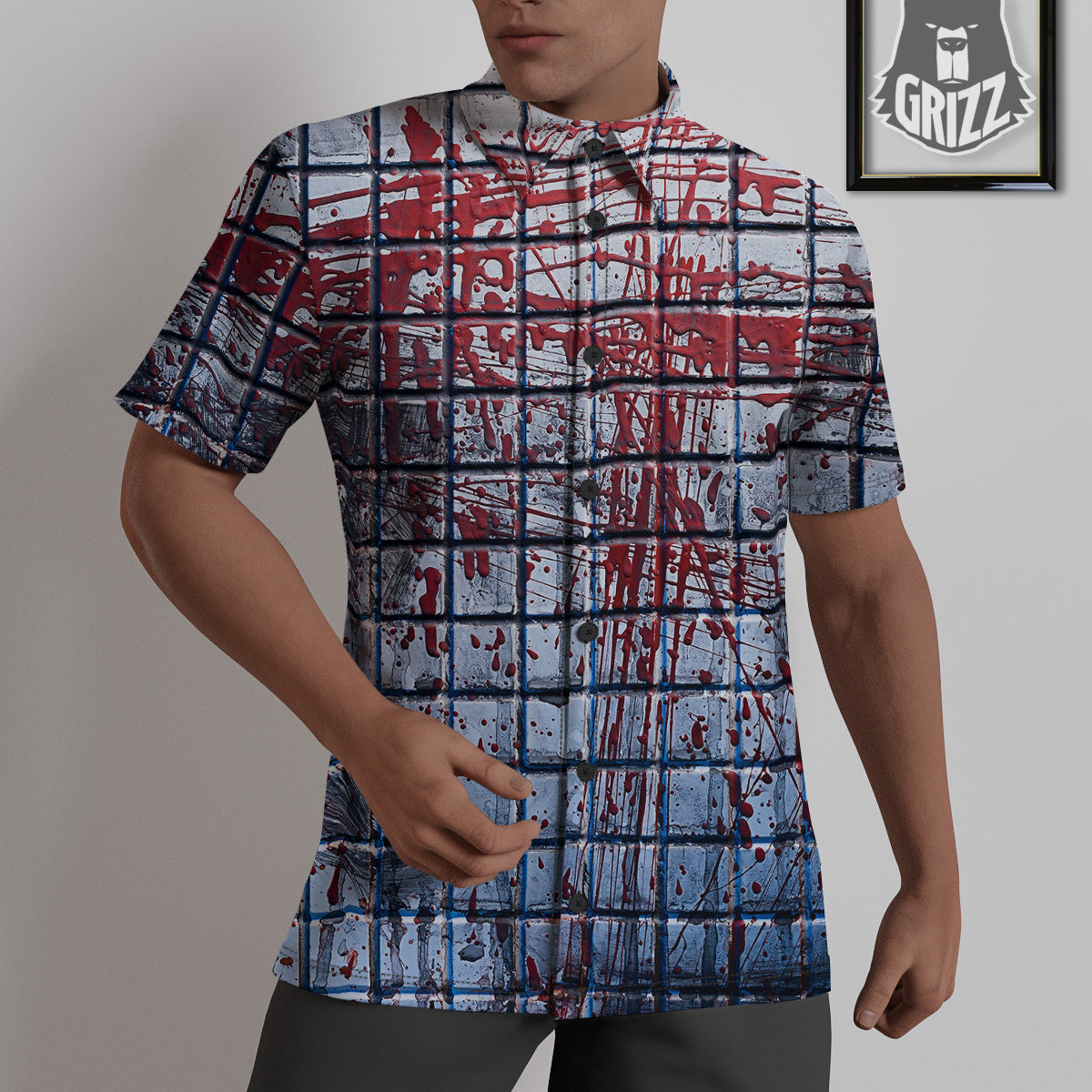 Blood Room Bloody Print Untucked Shirts-grizzshop