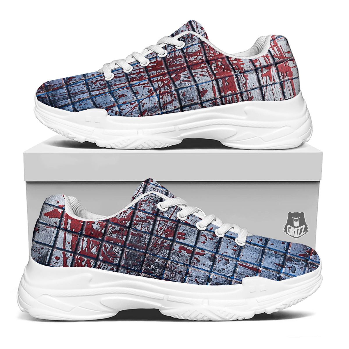 Blood Room Bloody Print White Chunky Shoes-grizzshop