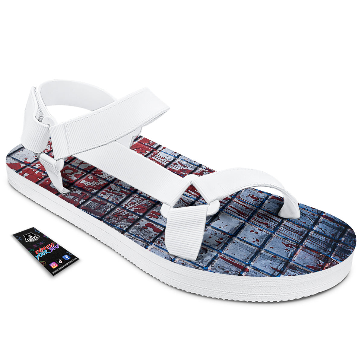 Blood Room Bloody Print White Open Toe Sandals-grizzshop