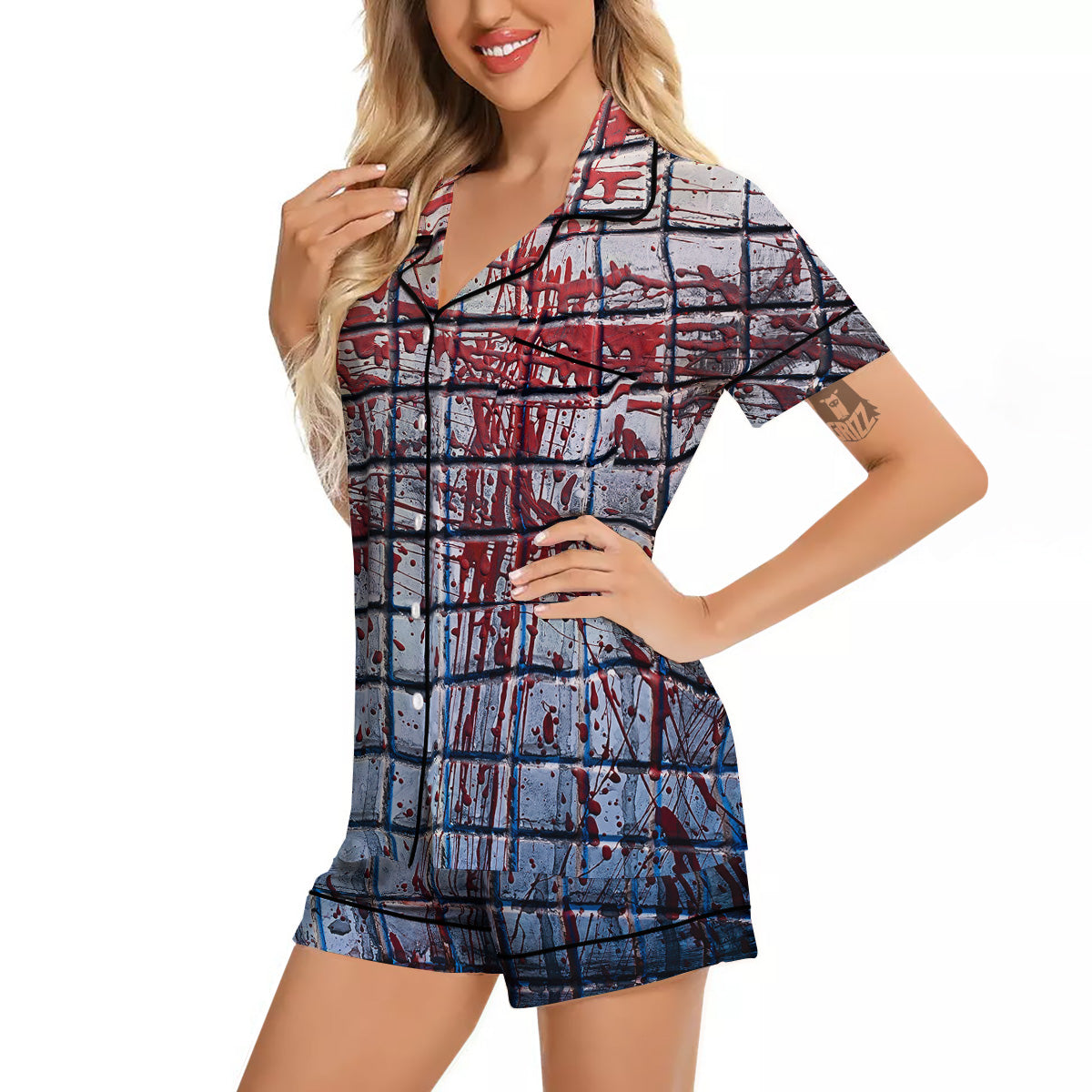 Blood Room Bloody Print Women Silk Pajamas-grizzshop