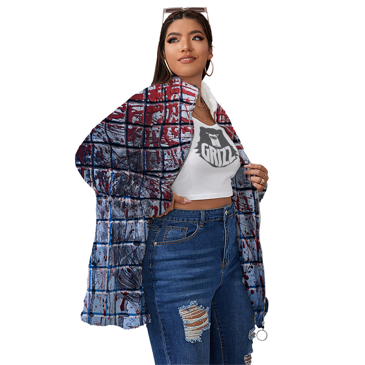 Blood Room Bloody Print Women's Sherpa Jacket-grizzshop