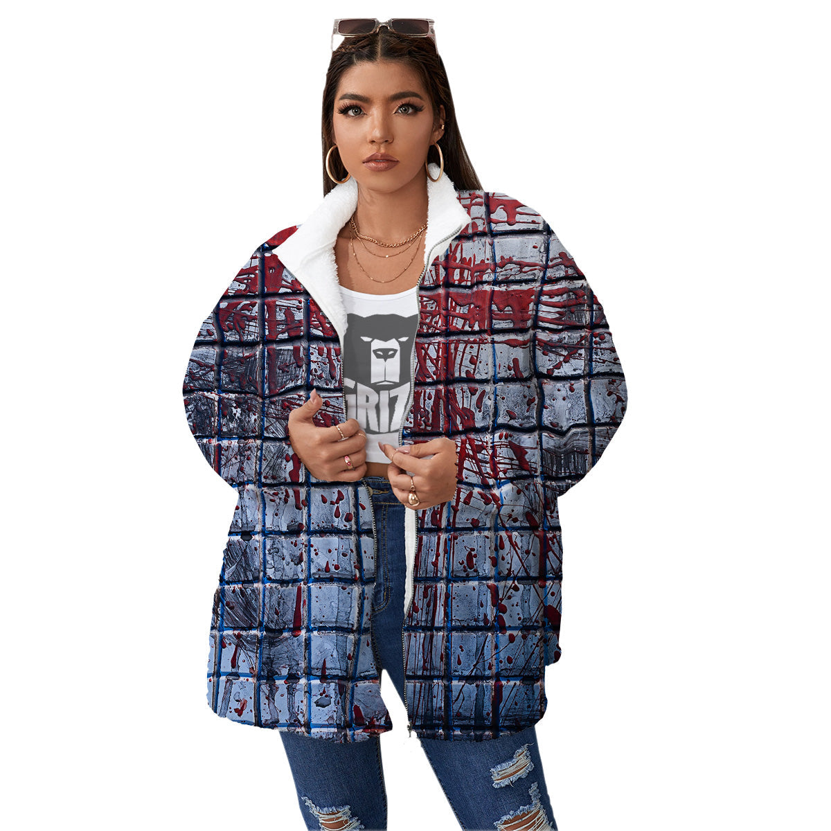 Blood Room Bloody Print Women's Sherpa Jacket-grizzshop