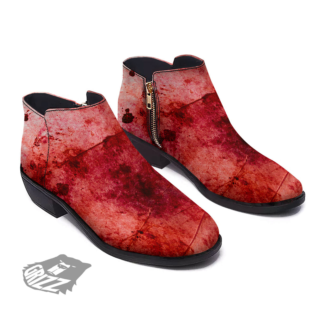 Blood Stains Red Print Ankle Boots-grizzshop