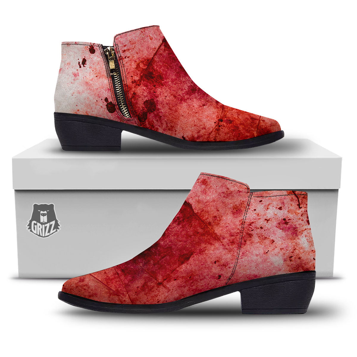 Blood Stains Red Print Ankle Boots-grizzshop