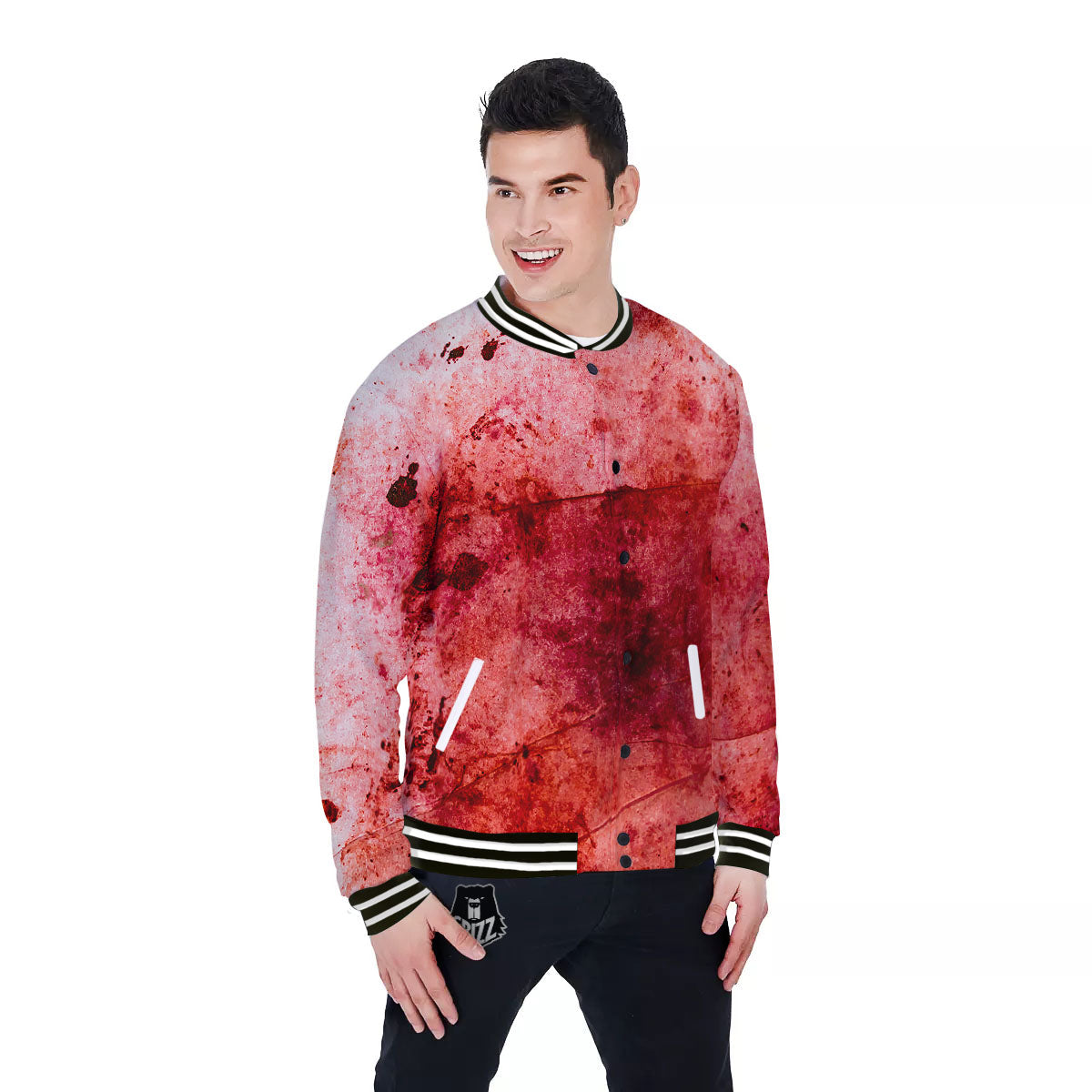 Blood Stains Red Print Baseball Jacket-grizzshop
