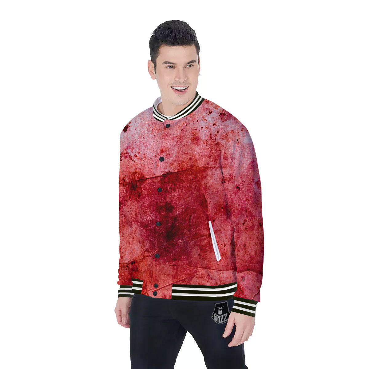 Blood Stains Red Print Baseball Jacket-grizzshop