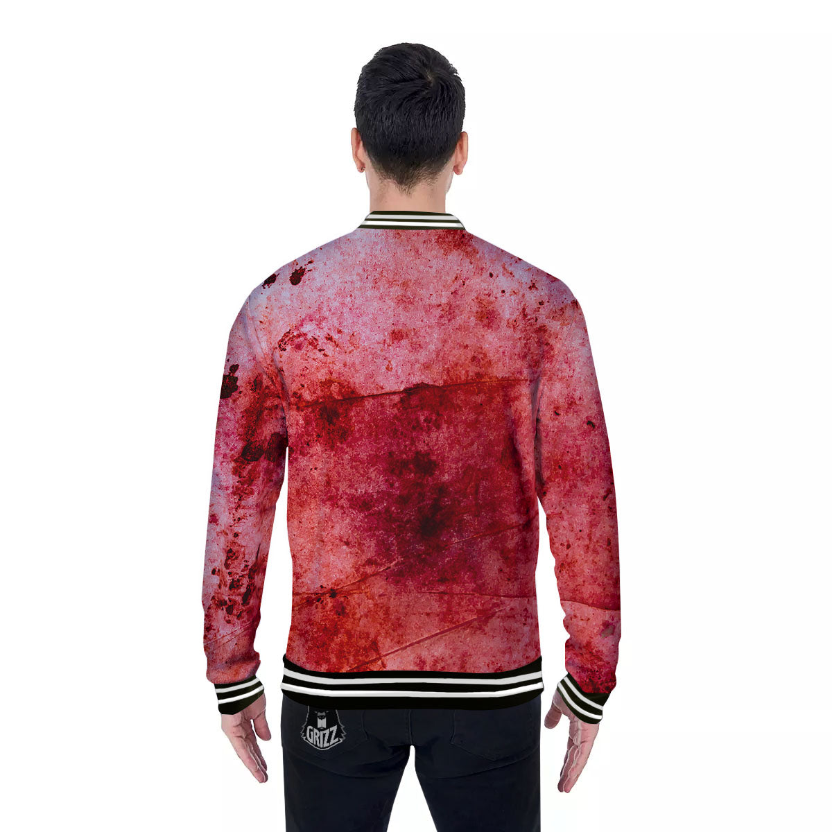 Blood Stains Red Print Baseball Jacket-grizzshop