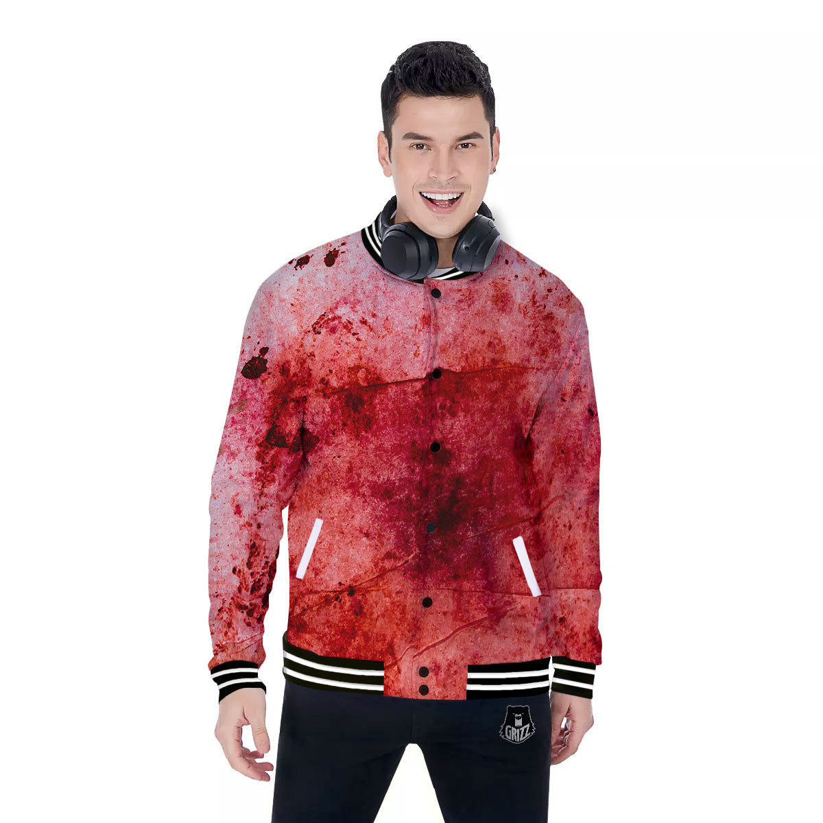 Blood Stains Red Print Baseball Jacket-grizzshop