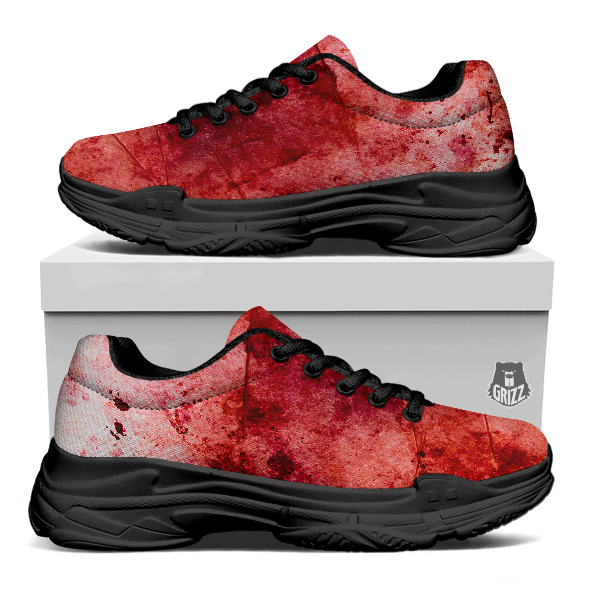 Blood Stains Red Print Black Chunky Shoes-grizzshop