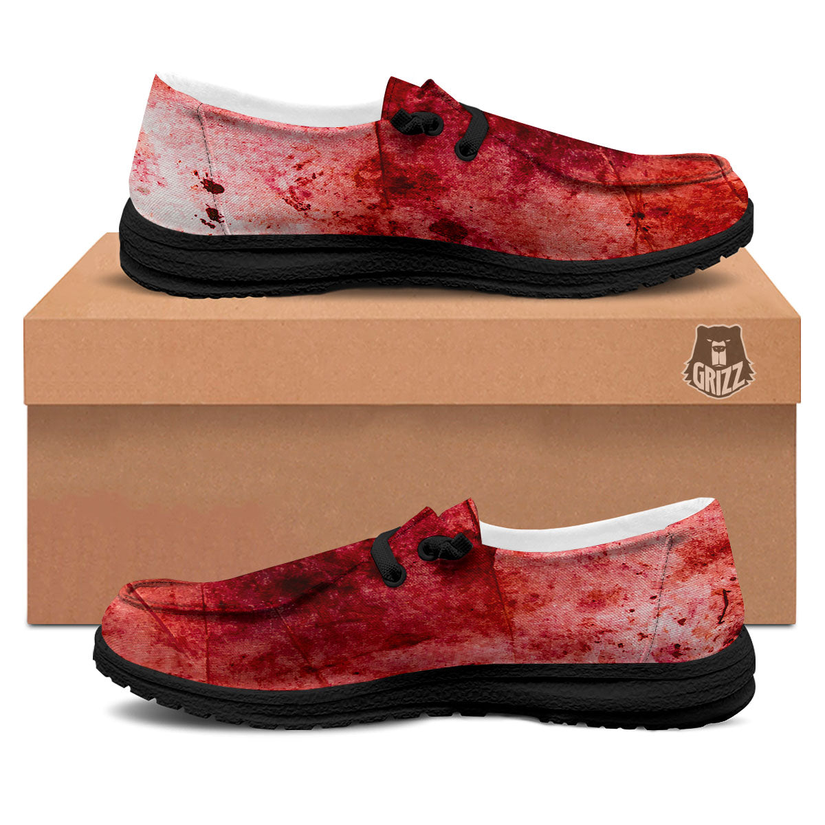 Blood Stains Red Print Black Loafers-grizzshop