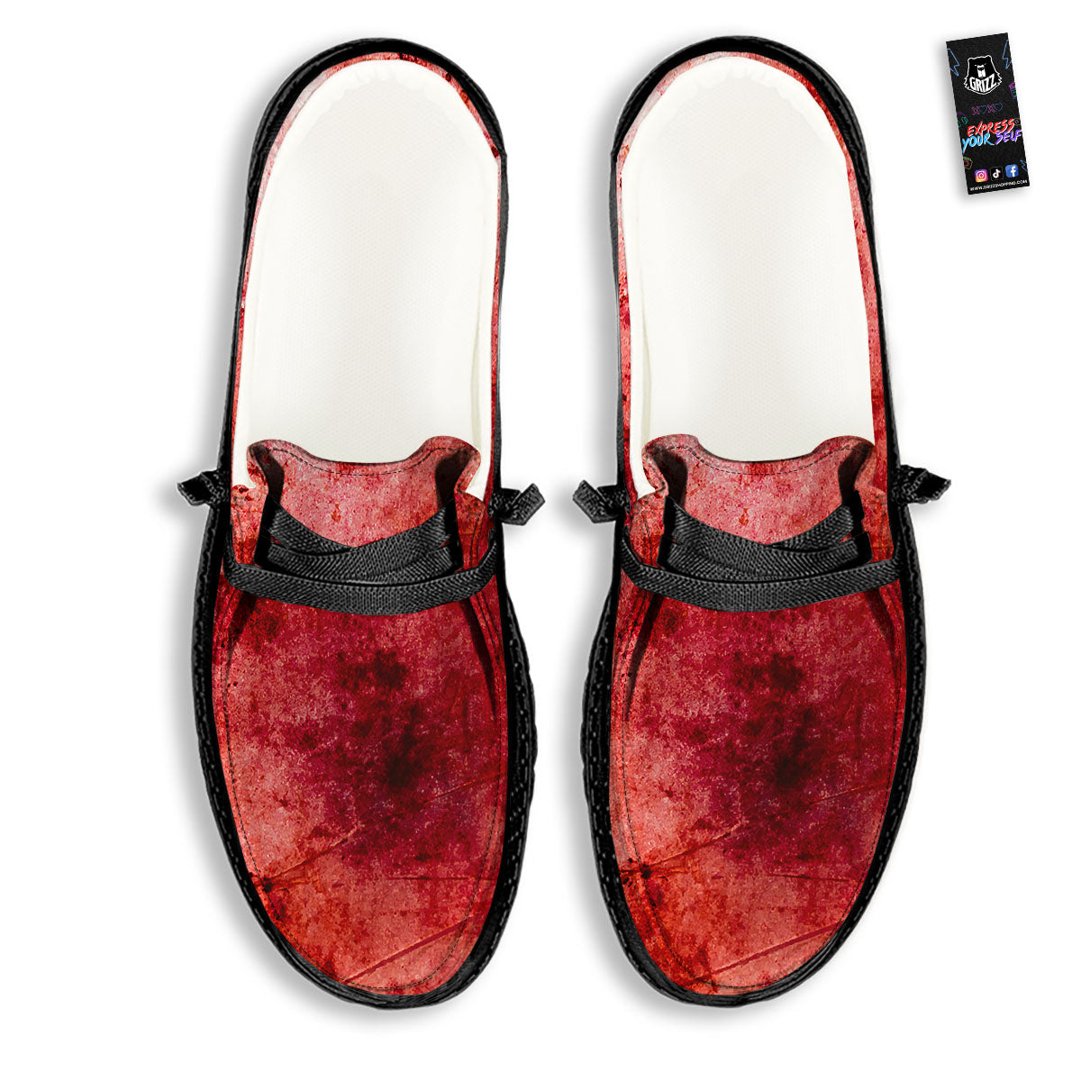 Blood Stains Red Print Black Loafers-grizzshop