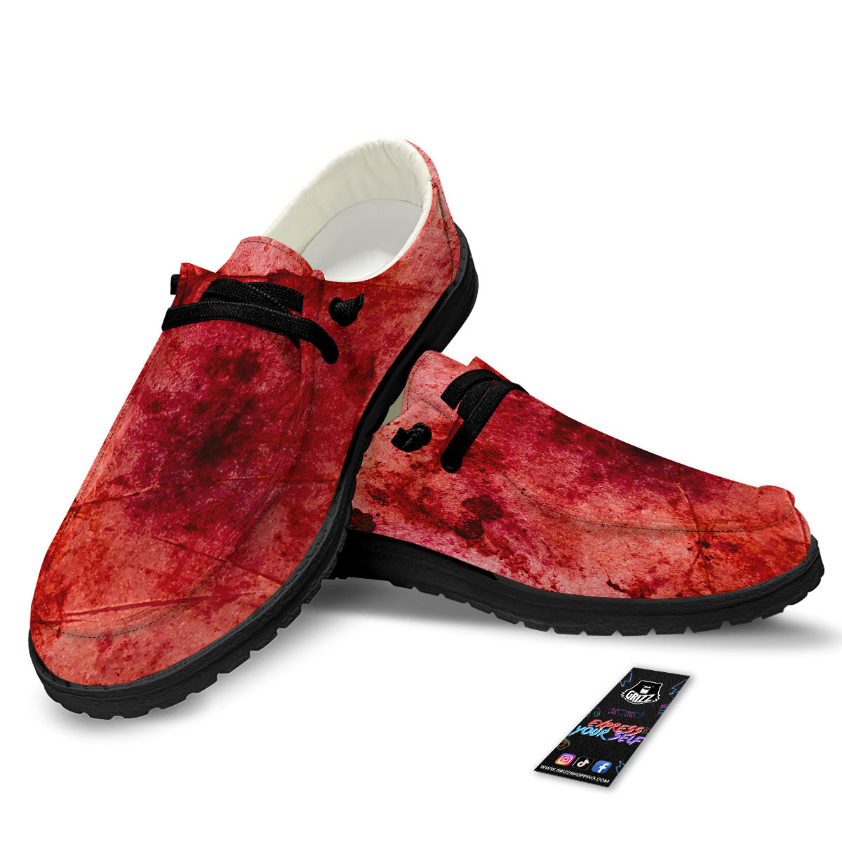 Blood Stains Red Print Black Loafers-grizzshop
