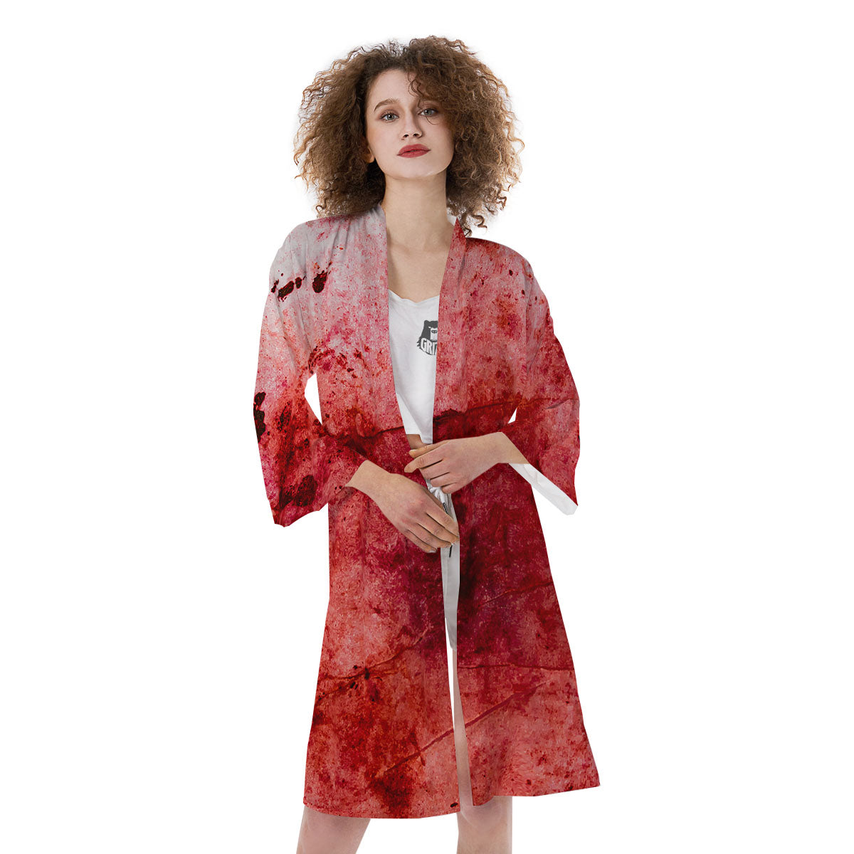 Blood Stains Red Print Kimono-grizzshop