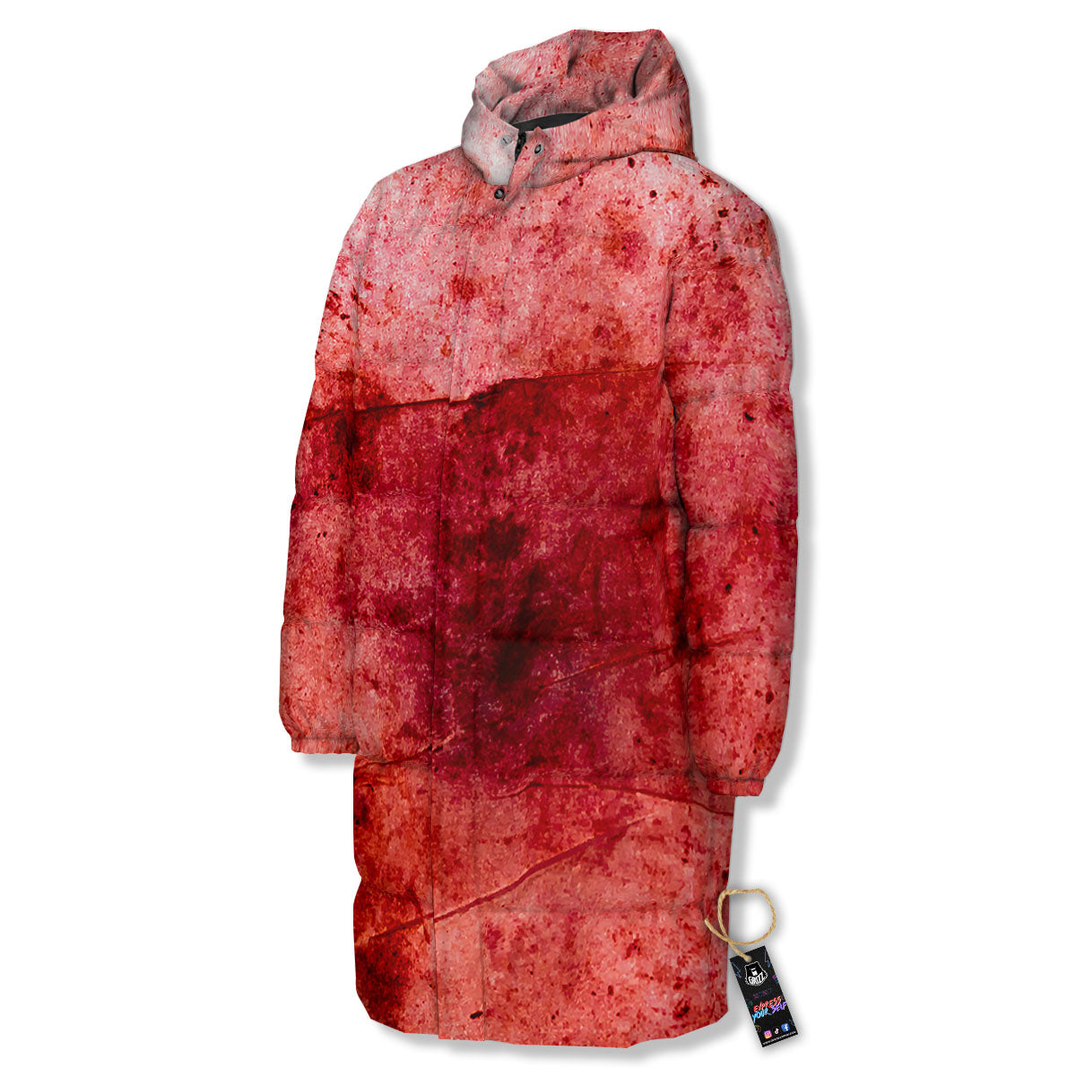 Blood Stains Red Print Long Down Jacket-grizzshop