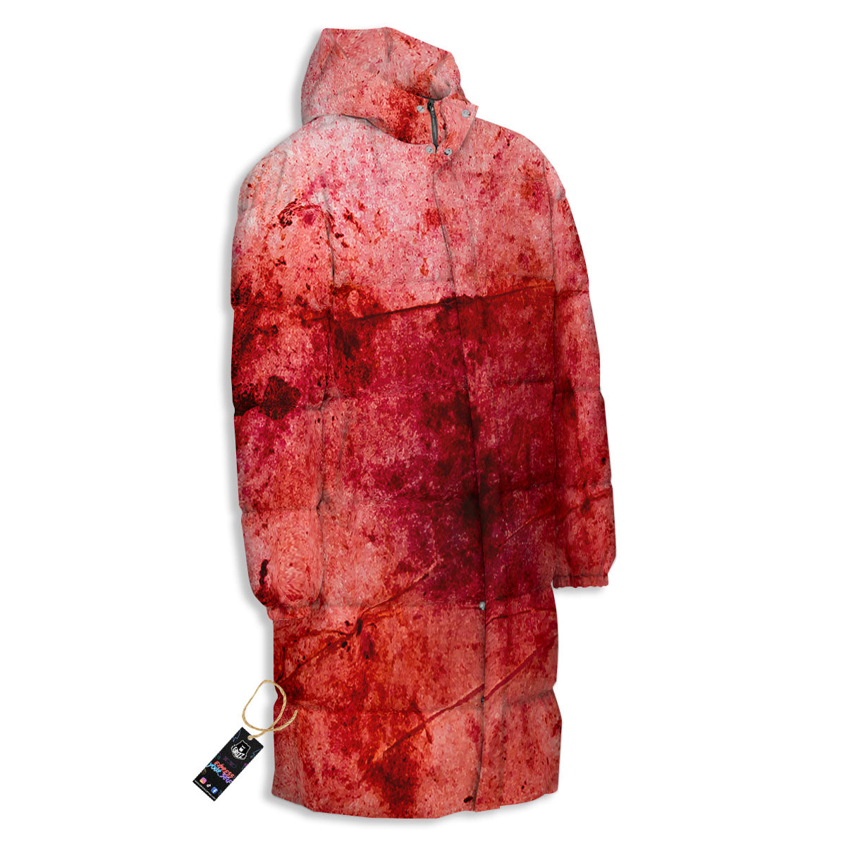 Blood Stains Red Print Long Down Jacket-grizzshop