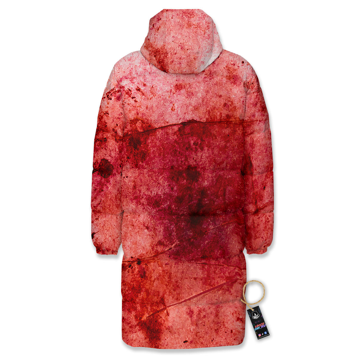 Blood Stains Red Print Long Down Jacket-grizzshop