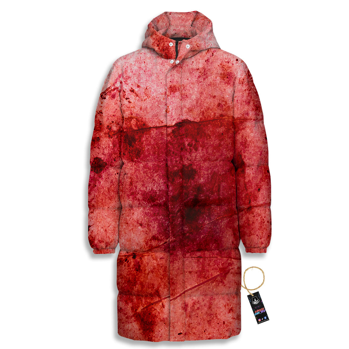 Blood Stains Red Print Long Down Jacket-grizzshop