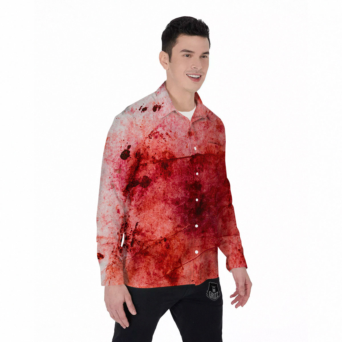 Blood Stains Red Print Men's Long Sleeve Shirts-grizzshop