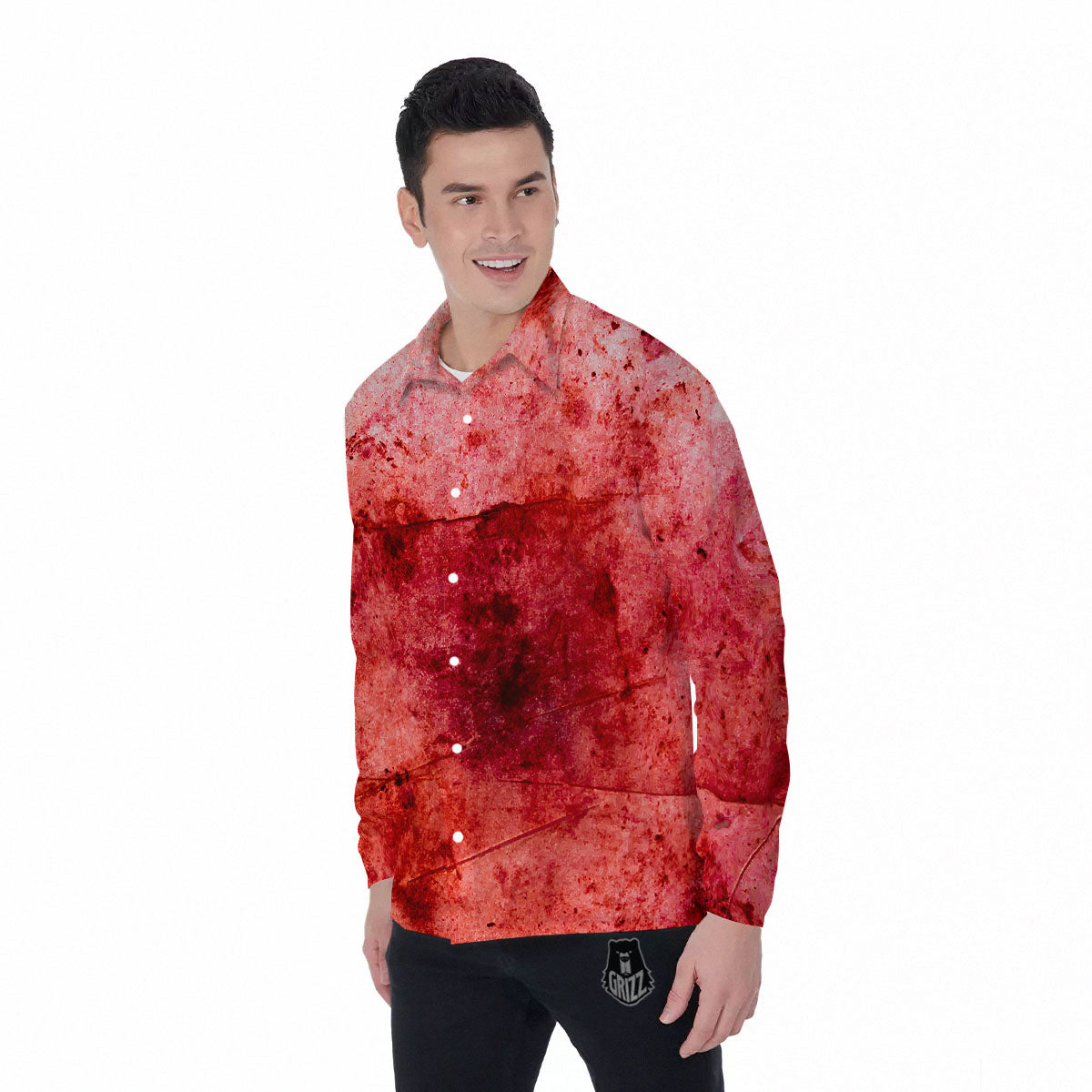 Blood Stains Red Print Men's Long Sleeve Shirts-grizzshop