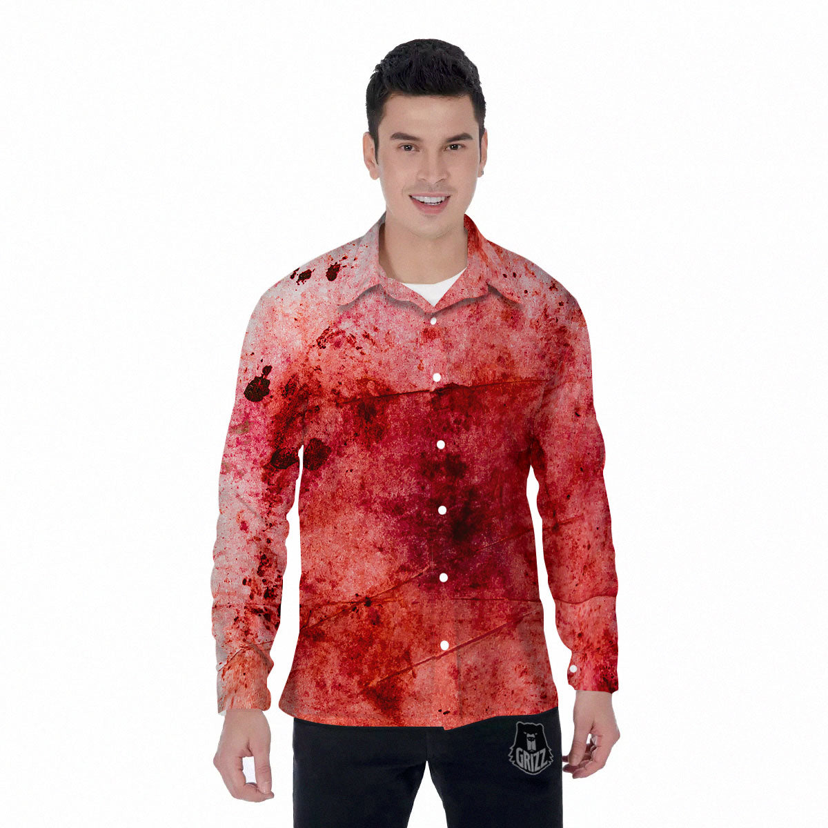 Blood Stains Red Print Men's Long Sleeve Shirts-grizzshop