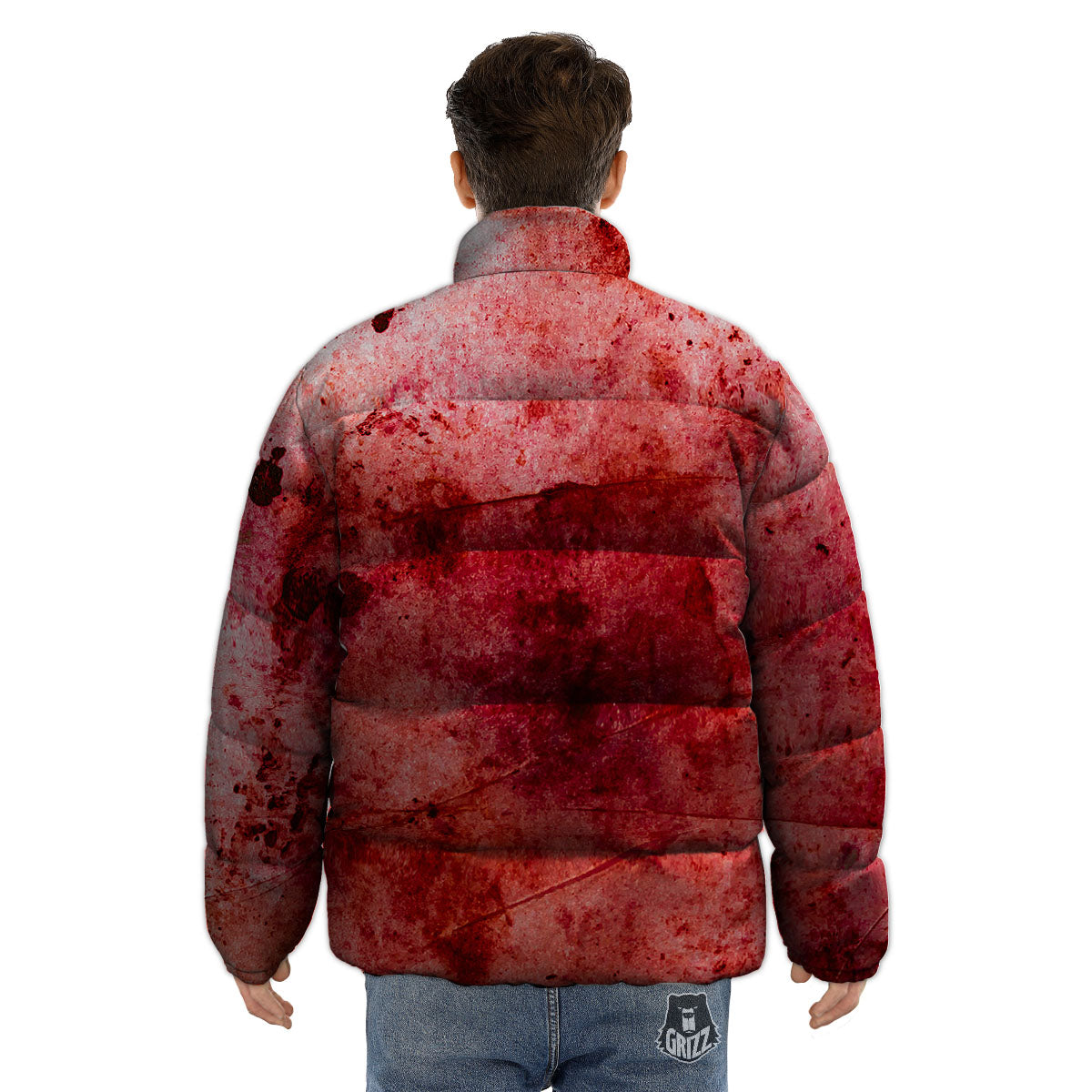 Blood Stains Red Print Puffer Jacket-grizzshop