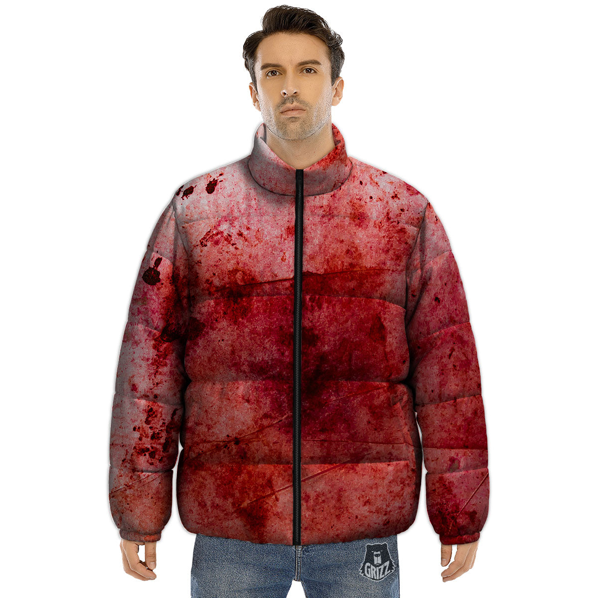 Blood Stains Red Print Puffer Jacket-grizzshop