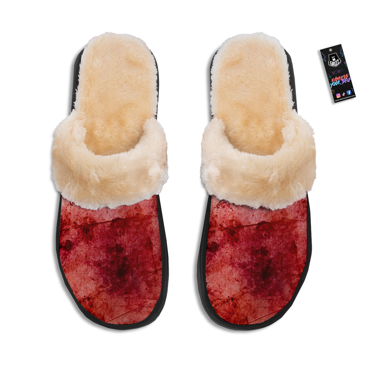 Blood Stains Red Print Slippers-grizzshop