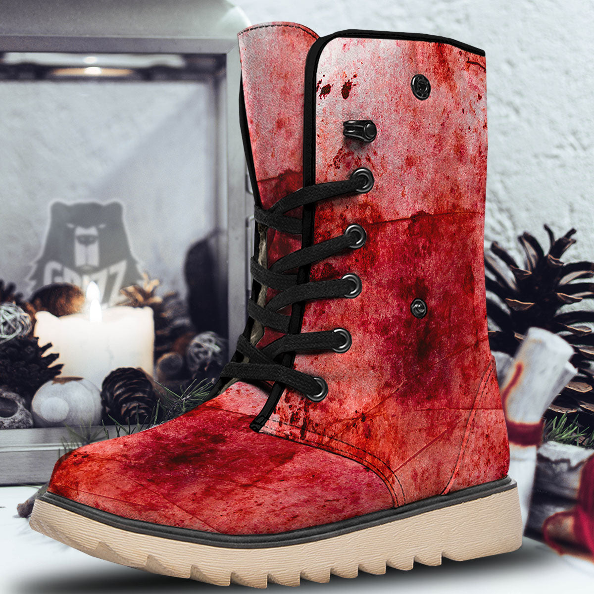 Blood Stains Red Print Snow Boots-grizzshop