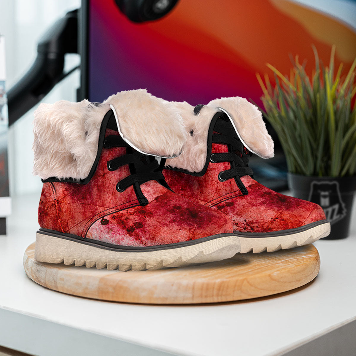 Blood Stains Red Print Snow Boots-grizzshop